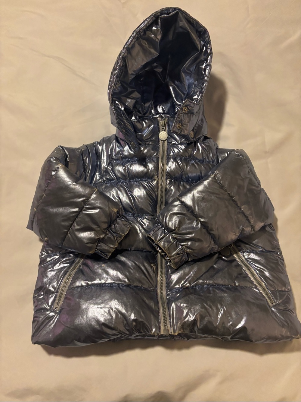 Stella McCartney Kids Shiny Metallic Puffer Hooded Jacket Size 4 Years Old
